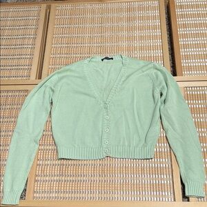 Brandy Melville Green Cropped Cardigan Sweater